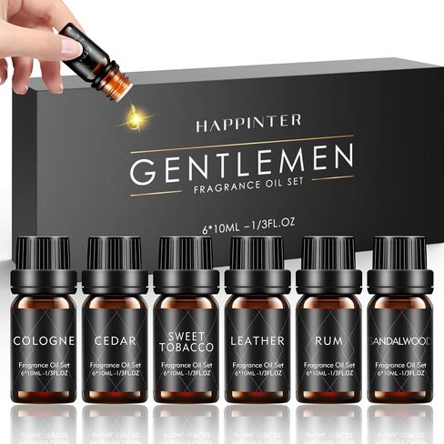 زيوت عطرية نقية للرجال من ايسينشال اويلز - 6 × 10 مل، مجموعة زيوت عطرية نقية للعلاج العطري لموزع الروائح وصناعة الشموع والصابون - خشب الصندل والأرز والجلد والتبغ الحلو ورم الخليج والكولونيا in Saudi Arabia