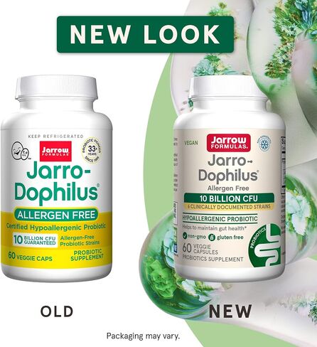 Jarrow Formulas Jarro-Dophilus خالي من مسببات الحساسية - 10 مليار CFU لكل وجبة - مكمل البروبيوتيك المعتمد المضاد للحساسية - خالي من منتجات الألبان والغلوتين - 60 كبسولة نباتية (قد تختلف التعبئة والتغليف) in Saudi Arabia