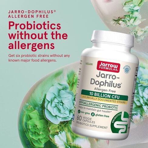 Jarrow Formulas Jarro-Dophilus خالي من مسببات الحساسية - 10 مليار CFU لكل وجبة - مكمل البروبيوتيك المعتمد المضاد للحساسية - خالي من منتجات الألبان والغلوتين - 60 كبسولة نباتية (قد تختلف التعبئة والتغليف) in Saudi Arabia