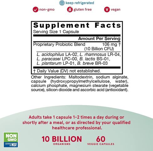 Jarrow Formulas Jarro-Dophilus خالي من مسببات الحساسية - 10 مليار CFU لكل وجبة - مكمل البروبيوتيك المعتمد المضاد للحساسية - خالي من منتجات الألبان والغلوتين - 60 كبسولة نباتية (قد تختلف التعبئة والتغليف) in Saudi Arabia