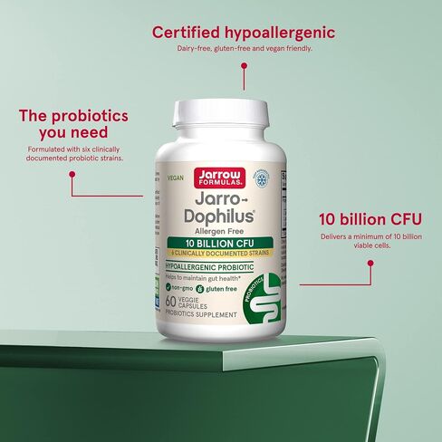Jarrow Formulas Jarro-Dophilus خالي من مسببات الحساسية - 10 مليار CFU لكل وجبة - مكمل البروبيوتيك المعتمد المضاد للحساسية - خالي من منتجات الألبان والغلوتين - 60 كبسولة نباتية (قد تختلف التعبئة والتغليف) in Saudi Arabia