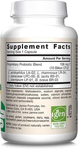 Jarrow Formulas Jarro-Dophilus خالي من مسببات الحساسية - 10 مليار CFU لكل وجبة - مكمل البروبيوتيك المعتمد المضاد للحساسية - خالي من منتجات الألبان والغلوتين - 60 كبسولة نباتية (قد تختلف التعبئة والتغليف) in Saudi Arabia