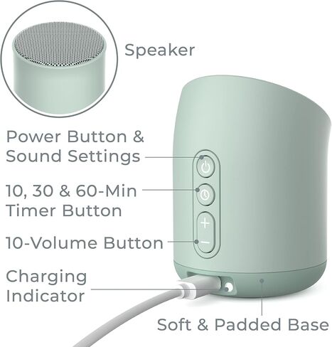 Pure Enrichment® Wave™ Mini Travel Sound Machine - 6 Soothing Sounds Including White Noise, Seamless Loop Audio, Rechargeable Battery, 48 Hour Run Time, Optional Timer, and Storage Bag in Kuwait