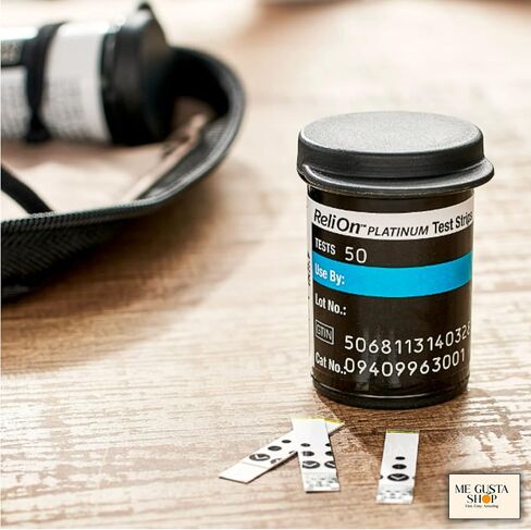 شرائط اختبار نسبة الجلوكوز في الدم البلاتينية من ريلاون، 100 قطعة (عبوة من 01) 100 ملصق إجمالي + ملصقات Me Gustas in Kuwait