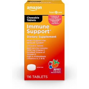 Amazon Basic Care Immune Support Citrus Chew Tablets, 32 Count (Pack of 2)