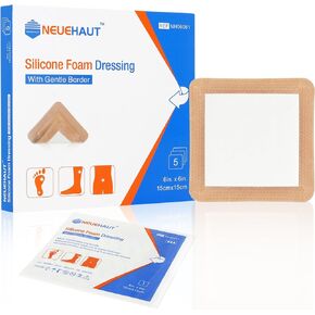 Silicone Adhesive Foam Dressing with Gentle Border 4''x4'', Bed Sore Pressure Ulcer Leg Ulcer Silicone Wound Bandage, High Absorbency Waterproof, 10 Pack by NeueHaut