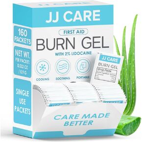 JJ CARE Burn Gel (Pack of 160), Soothing Burn Gel Packets for Minor Burns, First Aid Burn Gel Individual Packets with Lidocaine and Aloe Vera (0.9 Grams per Packet) in Saudi Arabia