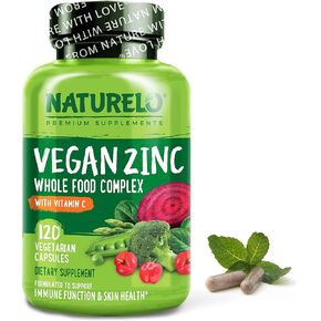 NATURELO مكمل غذائي نباتي كامل من الزنك مع فيتامين C لدعم المناعة وصحة البشرة والشعر والأظافر - 120 كبسولة in Kuwait