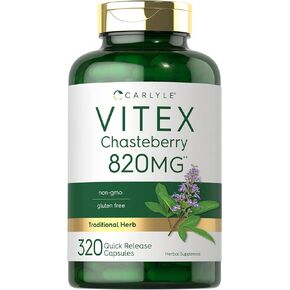 Carlyle Vitex Chasteberry Supplement | 820mg | 320 Capsules | Vitex Agnus-Castus Fruit for Women | Non-GMO, Gluten Free in Kuwait