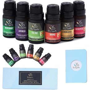 مجموعة الزيوت العطرية - بلوسبيريتس 6 قطع خلطات عضوية للناشرين، العلاجية، العلاج العطري، المرطبات، العناية المنزلية، هدايا العطور - النعناع، ​​شجرة الشاي، الخزامى، الأوكالبتوس، عشبة الليمون، البرتقال in Kuwait