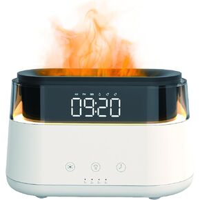 AROMAFLAME- Premium Aroma Diffuser with Fire Animated Dual Mist Aroma Diffusion | Multifunctional Modern Clock with Alarm | Classy Adjustable Night LED Light | Sleek Mood and Ambiance Enhancer in Kuwait