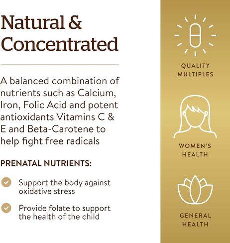 Solgar Prenatal Nutrients, 120 Tablets - Multivitamin & Mineral Formula for Pregnant & Lactating Women - Contains Zinc, Calcium Iron, Folic Acid, Vitamins C & E - Vegan, Gluten Free - 30 Servings in Saudi Arabia