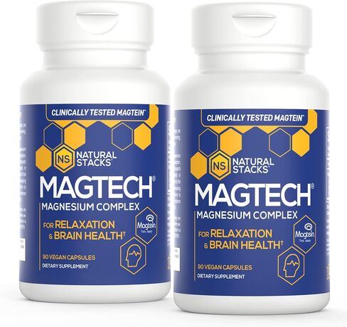 Natural Stacks MagTech Magnesium Supplement - Chelated Magnesium Complex - 3 Forms of Magnesium: Magtein Magnesium L-Threonate, Glycinate & Taurate - Supports Relaxation & Brain Health, 45 Capsules in Saudi Arabia