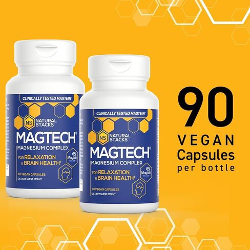 Natural Stacks MagTech Magnesium Supplement - Chelated Magnesium Complex - 3 Forms of Magnesium: Magtein Magnesium L-Threonate, Glycinate & Taurate - Supports Relaxation & Brain Health, 45 Capsules in Saudi Arabia