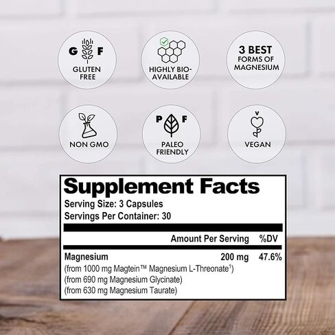 Natural Stacks MagTech Magnesium Supplement - Chelated Magnesium Complex - 3 Forms of Magnesium: Magtein Magnesium L-Threonate, Glycinate & Taurate - Supports Relaxation & Brain Health, 45 Capsules in Saudi Arabia