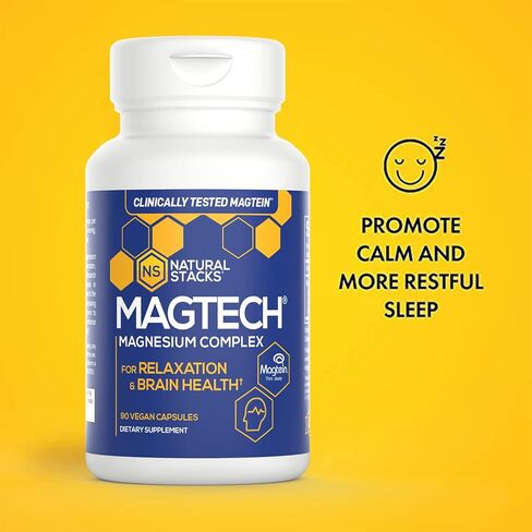 Natural Stacks MagTech Magnesium Supplement - Chelated Magnesium Complex - 3 Forms of Magnesium: Magtein Magnesium L-Threonate, Glycinate & Taurate - Supports Relaxation & Brain Health, 45 Capsules in Saudi Arabia