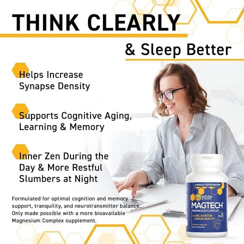 Natural Stacks MagTech Magnesium Supplement - Chelated Magnesium Complex - 3 Forms of Magnesium: Magtein Magnesium L-Threonate, Glycinate & Taurate - Supports Relaxation & Brain Health, 45 Capsules in Saudi Arabia