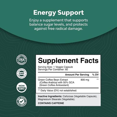 Green Coffee Bean Extract for Weight Loss - Weight Loss Pills for Women and Men - Appetite Suppressants for Weight Loss with Chlorogenic Acid - Herbal Fat Burner to Assist with Weight Loss 120 Count in Saudi Arabia