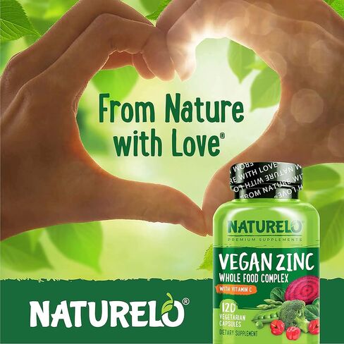 NATURELO مكمل غذائي نباتي كامل من الزنك مع فيتامين C لدعم المناعة وصحة البشرة والشعر والأظافر - 120 كبسولة in Kuwait