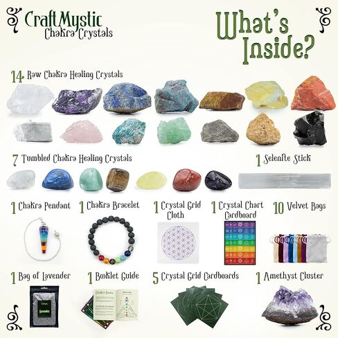 Crystals and Healing Stones for Positive Energy - Bulk Set 33 Real Gemstones and Crystals Raw Rocks Necklace Bracelet - Chakra Crystals for Beginners Manifesting Spiritual Care Witchcraft Accessories in Kuwait