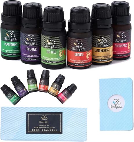 مجموعة الزيوت العطرية - بلوسبيريتس 6 قطع خلطات عضوية للناشرين، العلاجية، العلاج العطري، المرطبات، العناية المنزلية، هدايا العطور - النعناع، ​​شجرة الشاي، الخزامى، الأوكالبتوس، عشبة الليمون، البرتقال in Kuwait