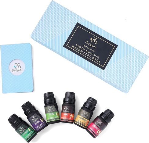 مجموعة الزيوت العطرية - بلوسبيريتس 6 قطع خلطات عضوية للناشرين، العلاجية، العلاج العطري، المرطبات، العناية المنزلية، هدايا العطور - النعناع، ​​شجرة الشاي، الخزامى، الأوكالبتوس، عشبة الليمون، البرتقال in Kuwait