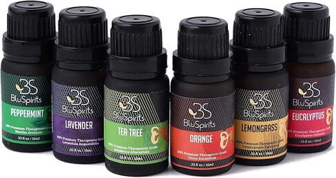 مجموعة الزيوت العطرية - بلوسبيريتس 6 قطع خلطات عضوية للناشرين، العلاجية، العلاج العطري، المرطبات، العناية المنزلية، هدايا العطور - النعناع، ​​شجرة الشاي، الخزامى، الأوكالبتوس، عشبة الليمون، البرتقال in Kuwait