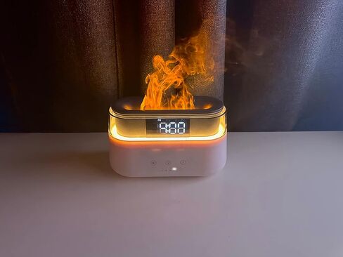AROMAFLAME- Premium Aroma Diffuser with Fire Animated Dual Mist Aroma Diffusion | Multifunctional Modern Clock with Alarm | Classy Adjustable Night LED Light | Sleek Mood and Ambiance Enhancer in Kuwait