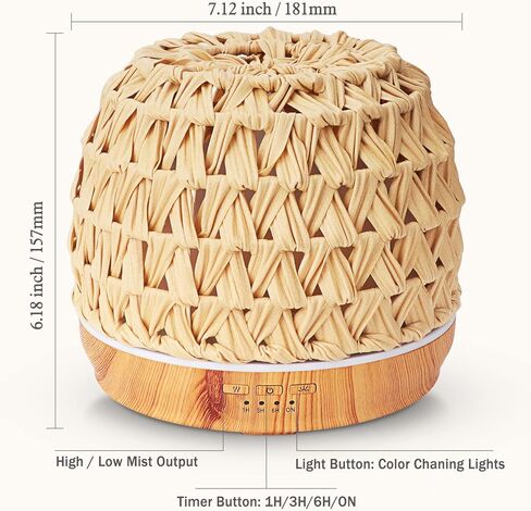 500ml Essential Oil Diffuser, Woven Rattan Diffusers for Essential Oils, Aromatherapy Diffuser for Large Room, Gift for Women in Kuwait