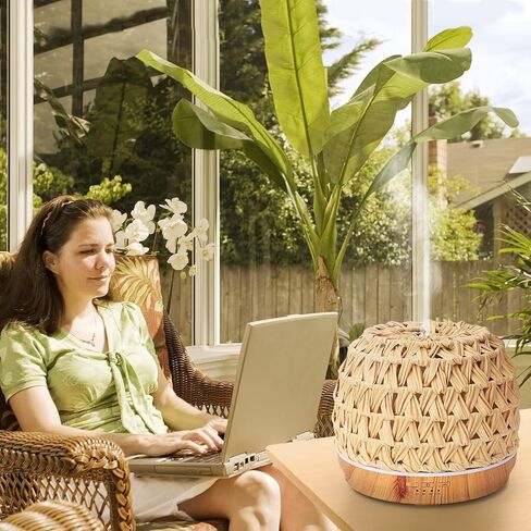 500ml Essential Oil Diffuser, Woven Rattan Diffusers for Essential Oils, Aromatherapy Diffuser for Large Room, Gift for Women in Kuwait