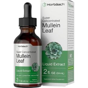 Mullein Leaf Tincture Drops | 2 fl oz | Alcohol Free Liquid Extract | Vegetarian, Non-GMO & Gluten Free Herbal Supplement | by Horbaach in Saudi Arabia