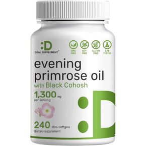 فيتامينات إيجلشاين زيت زهرة الربيع المسائية 1300 مجم | 240 كبسولة هلامية صغيرة، بمستخلص الكوهوش الأسود، دعم 2 في 1 | معصور على البارد، يحتفظ بنسبة 10% من GLA (حمض جاما لينولينيك)، غير معدّل وراثيًا in Kuwait