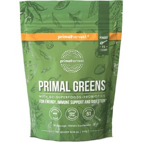 2 Pack, Super Greens Powder, 30 Servings w/+50 Greens Superfood Chlorella, Probiotics, Green Tea, Wheatgrass, Kale, Turmeric, Green Superfood Powder for Energy - Primal Greens