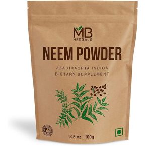 MB Herbals Pure Neem Leaf Powder 100 Gram / 3.5 oz | Azadirachta Indica | Wildcrafted Bitter Neem Supplement Skin Hair & Detox - Packaging May Vary in Kuwait
