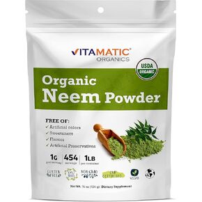 مسحوق أوراق النيم العضوي المعتمد من وزارة الزراعة الأمريكية من Vitamatic، 1 رطل (16 أونصة) in Kuwait