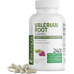 Bronson Valerian Root Capsules 1200mg - Valerian Officinalis - Promotes Relaxation - Non-GMO, Soy-Free Gluten-Free, 240 Vegetarian Capsules in Saudi Arabia