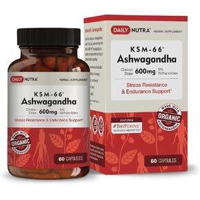 DailyNutra KSM-66 Ashwagandha 600mg Organic Root Extract - High Potency Supplement with 5% Withanolides | Supports Relaxation, Focus, & Energy (90 Capsules) in Kuwait