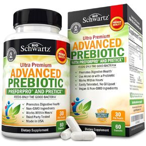 البريبايوتكس لصحة الأمعاء المتقدمة - دعم الجهاز المناعي والألياف الغذائية - يغذي نمو البكتيريا الجيدة لتعزيز صحة الجهاز الهضمي - دعم الغاز والهضم - البروبيوتيك للرجال والنساء - 60 كبسولة in Kuwait