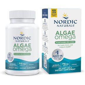 Nordic Naturals Algae Omega - 60 Soft Gels - 715 mg Omega-3 - Certified Vegan Algae Oil - Plant-Based EPA & DHA - Heart, Eye, Immune & Brain Health - Non-GMO - 30 Servings in Saudi Arabia