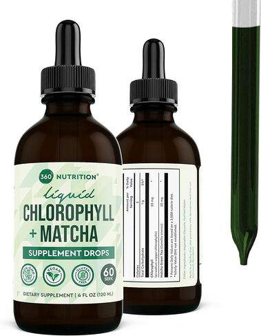 360 Nutrition Matcha Chlorophyll Liquid Drops with L-Theanine, Gluten Free & Vegan Internal Deodorant Supplement, Supports Gut Health, Digestion, Energy, Radiant Skin, Fast Absorption, 60 Servings in Kuwait