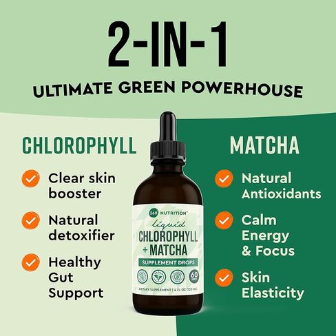 360 Nutrition Matcha Chlorophyll Liquid Drops with L-Theanine, Gluten Free & Vegan Internal Deodorant Supplement, Supports Gut Health, Digestion, Energy, Radiant Skin, Fast Absorption, 60 Servings in Kuwait