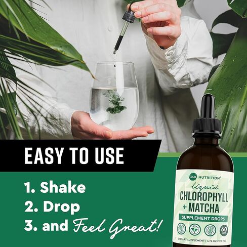 360 Nutrition Matcha Chlorophyll Liquid Drops with L-Theanine, Gluten Free & Vegan Internal Deodorant Supplement, Supports Gut Health, Digestion, Energy, Radiant Skin, Fast Absorption, 60 Servings in Kuwait