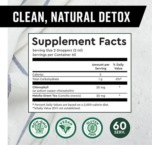 360 Nutrition Matcha Chlorophyll Liquid Drops with L-Theanine, Gluten Free & Vegan Internal Deodorant Supplement, Supports Gut Health, Digestion, Energy, Radiant Skin, Fast Absorption, 60 Servings in Kuwait