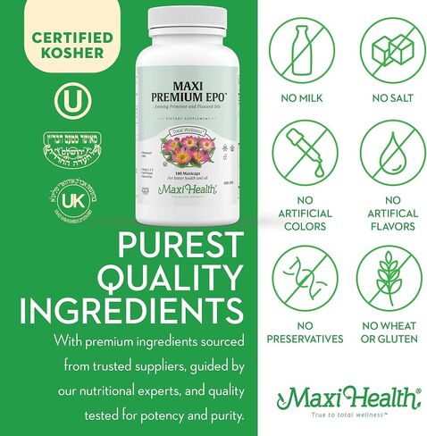 Organic Evening Primrose Oil Capsules 1500mg - EPO Gamma Linolenic Acid Supplement - Hormone Balance for Women - PMS & Hot Flashes Menopause Relief - GLA Hormonal Acne Supplements, 90 Count in Kuwait