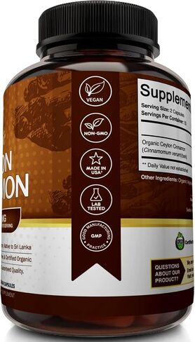 مكمل قرفة سيلان عضوي من NutriFlair 1200 مجم، 120 كبسولة - قرفة عضوية معتمدة من وزارة الزراعة الأمريكية - مسحوق قرفة خالي من الغلوتين وغير معدل وراثيًا وحبوب القرفة المضادة للأكسدة - يدعم استقلاب الجلوكوز in Kuwait
