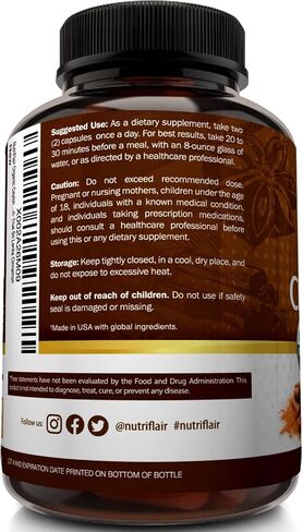 مكمل قرفة سيلان عضوي من NutriFlair 1200 مجم، 120 كبسولة - قرفة عضوية معتمدة من وزارة الزراعة الأمريكية - مسحوق قرفة خالي من الغلوتين وغير معدل وراثيًا وحبوب القرفة المضادة للأكسدة - يدعم استقلاب الجلوكوز in Kuwait