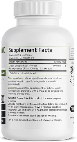 برونسون باناكس الجينسنغ الكوري 1000 مجم يدعم الطاقة والقدرة على التحمل والحيوية + الذاكرة والأداء العقلي، 120 كبسولة in Kuwait