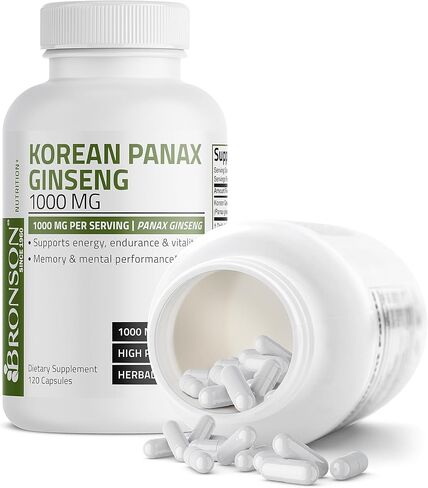 برونسون باناكس الجينسنغ الكوري 1000 مجم يدعم الطاقة والقدرة على التحمل والحيوية + الذاكرة والأداء العقلي، 120 كبسولة in Kuwait