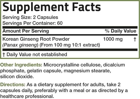 برونسون باناكس الجينسنغ الكوري 1000 مجم يدعم الطاقة والقدرة على التحمل والحيوية + الذاكرة والأداء العقلي، 120 كبسولة in Kuwait