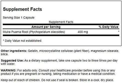 Swanson Muira Puama Root Sexual Health Virility Libido Boost Support Men's Women's Supplement 400 mg 90 Capsules in Saudi Arabia